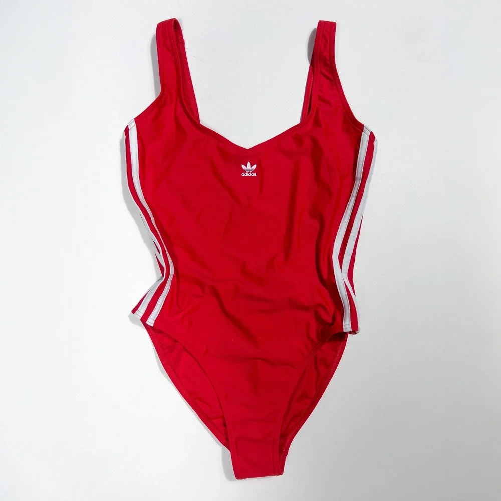 Adidas Originals 3-Stripe One Piece Swimsuit Red